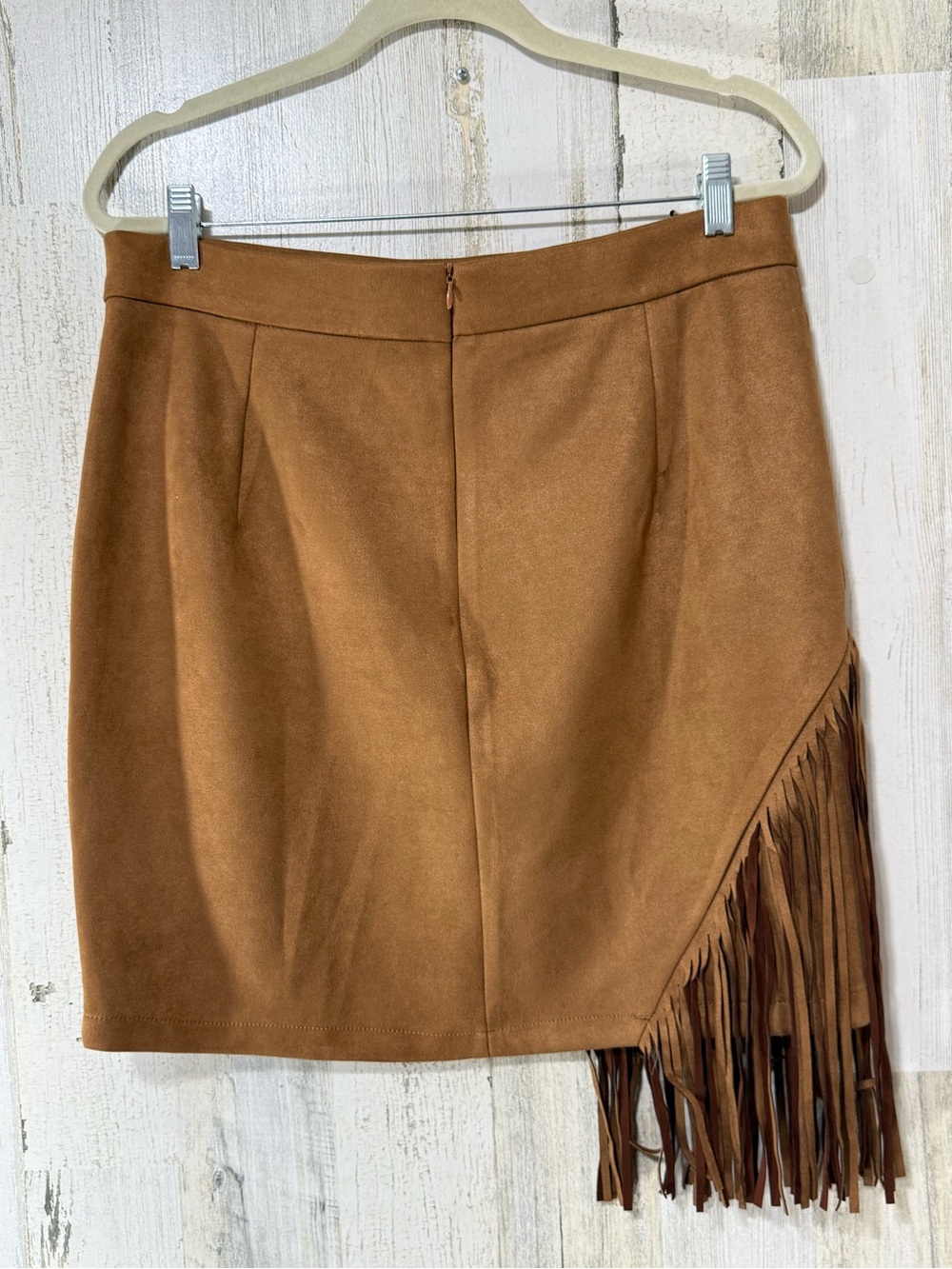 Fringe Faux Brown Tan Suede Mini Skirt - Picture 4 of 11